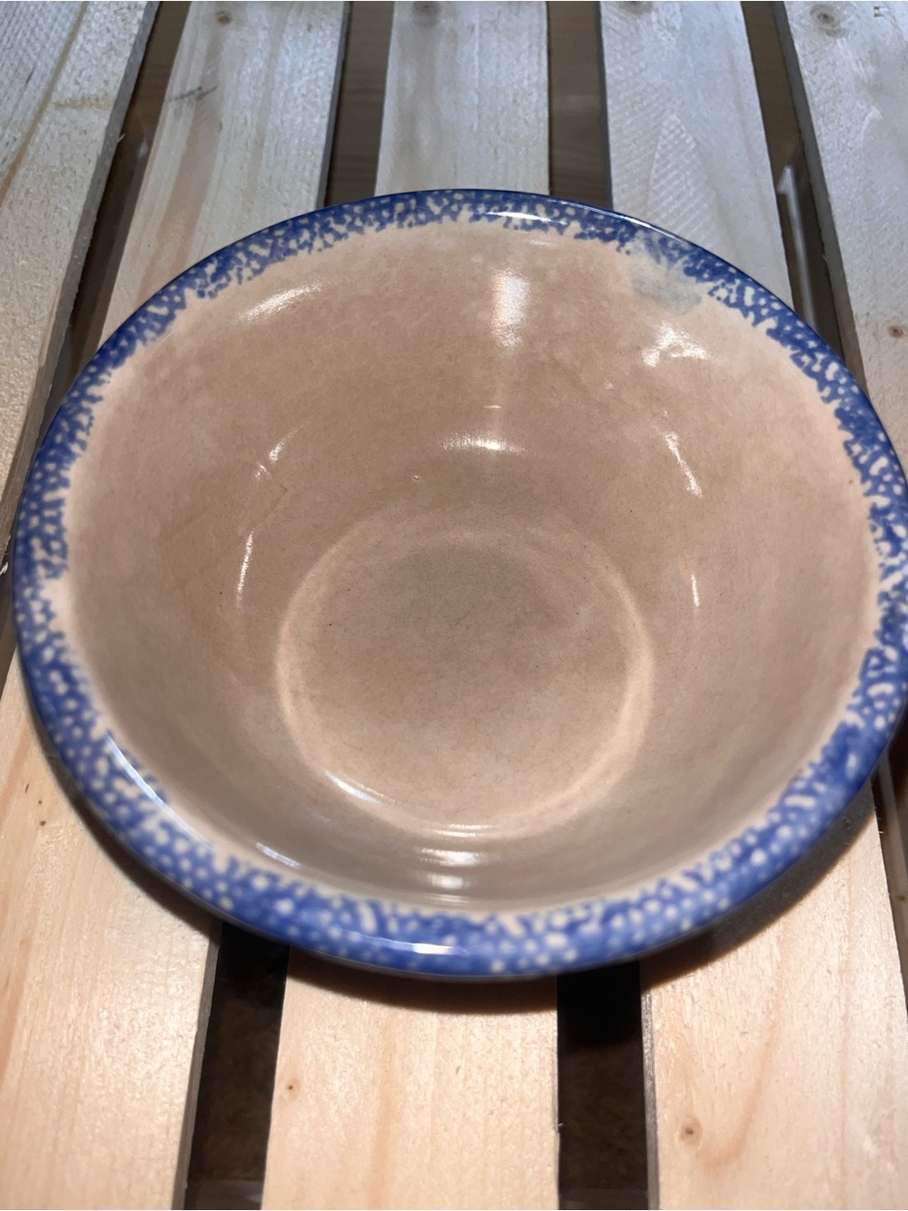 Pfaltzgraff Stoneware Beige Bowl with Blue Speckled Rim